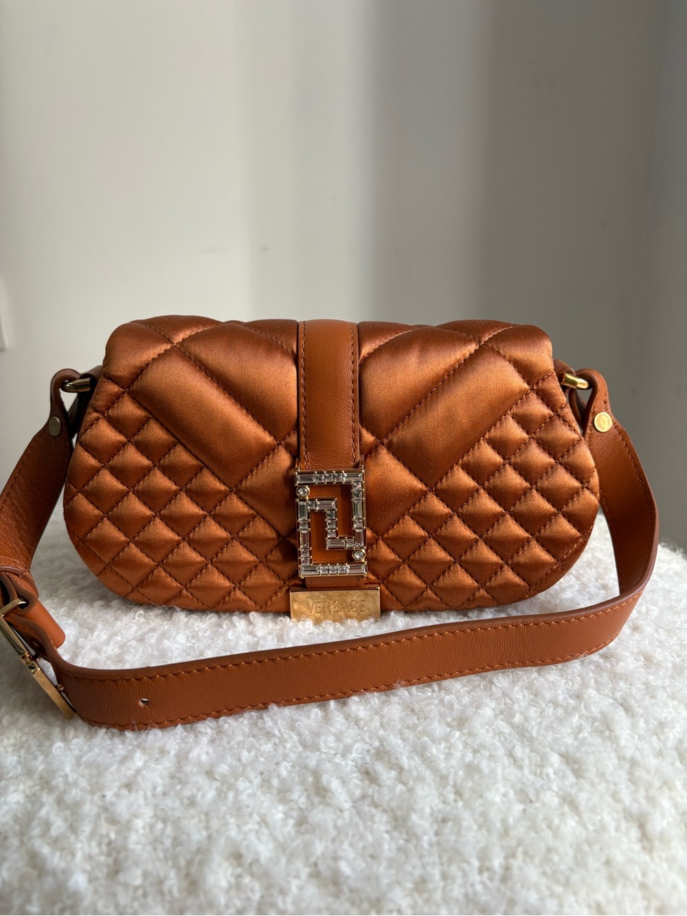 🔥Authentic Versace Satin & Leather Mini Bag Women's Brown 🔥